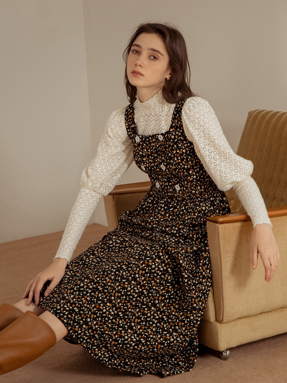 DUNDROP Two Buttoned Floral Flare Dress
