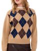 DUNST DUNST Argyle Crew Neck Sweater Camel Beige - 1