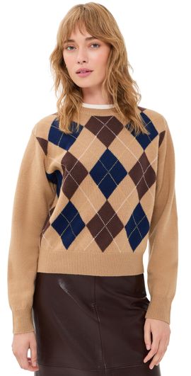DUNST DUNST Argyle Crew Neck Sweater Camel Beige