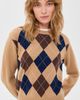 DUNST DUNST Argyle Crew Neck Sweater Camel Beige - 2