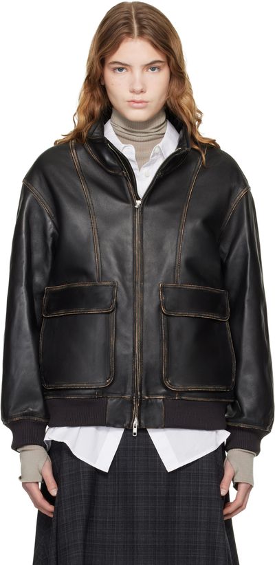 Dunst Dunst Black Stand Collared Leather Jacket