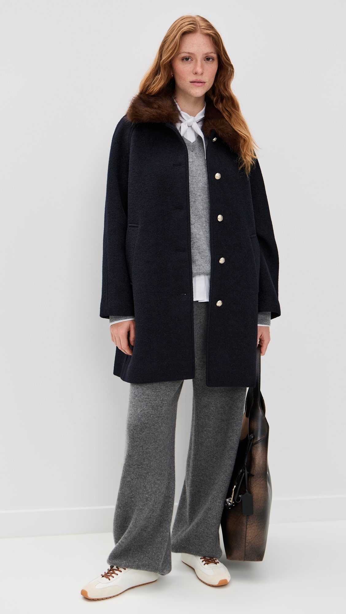DUNST - Boucle Wool Half Coat Dark Navy