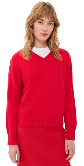 DUNST DUNST Cashmere V Neck Sweater Red