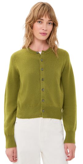 DUNST DUNST Crew Neck Knit Cardigan Olive Green