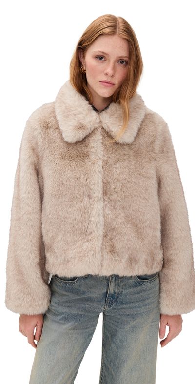 DUNST DUNST Faux Fur Cropped Jacket Greyish Beige