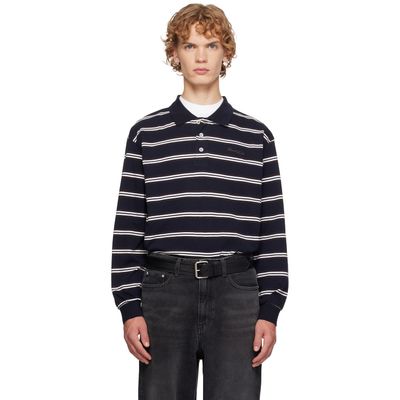 Dunst Dunst Navy Stripe Collared Polo