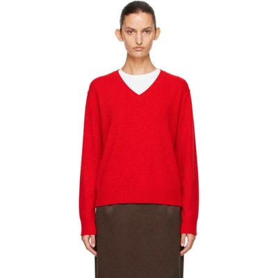 Dunst Dunst Red Cashmere V-Neck Sweater