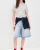 DUNST DUNST Unisex Linen Striped Polo Knit Grey/Soft Blue - 5