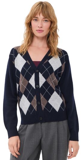 DUNST DUNST V-Neck Argyle Cardigan Navy
