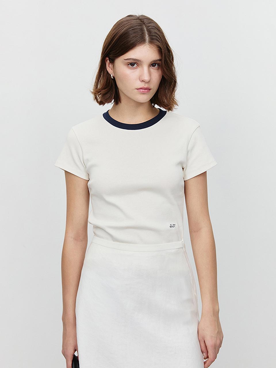 Dunst for WOMEN Essential Cotton Shell T-shirt [Cream Navy] (UDTS5A204CR)