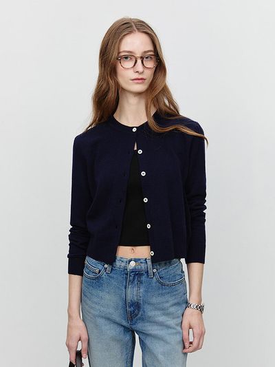 Dunst for WOMEN Essential Crewneck Button-Front Knit Cardigan [French Navy] (UDSW5A209N2)