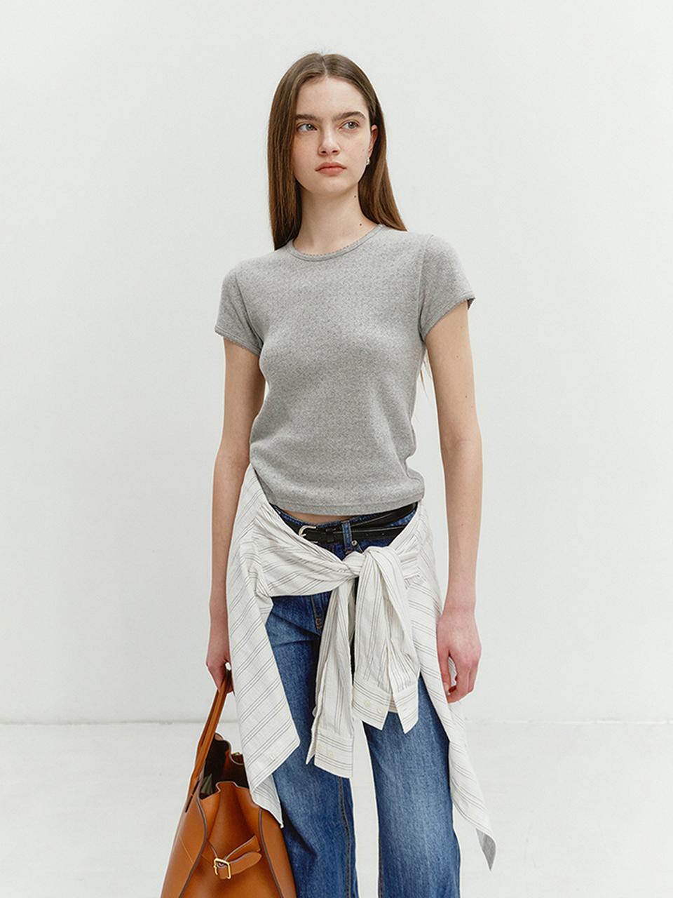 Dunst for WOMEN Essential Slim-Fit Crochet Top Melange Grey_UDTS4B