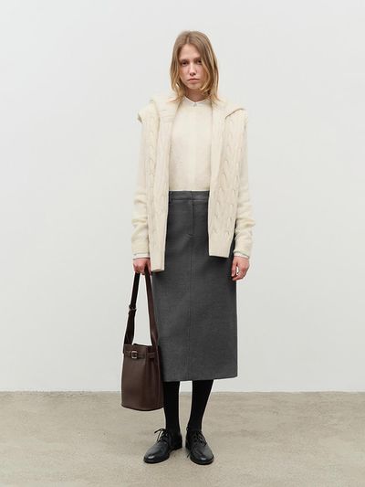 Dunst for WOMEN H-line Maxi Skirt - Melange Grey