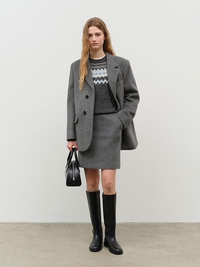 Dunst for WOMEN H-line Midi Skirt - Melange Grey