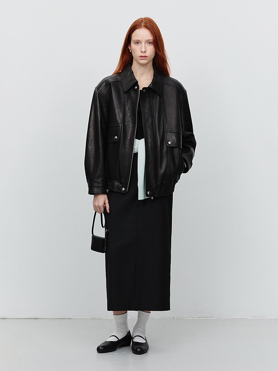 Dunst for WOMEN H-Line Slim Side Pocket Maxi Skirt [Black] (UDSK5A203BK)