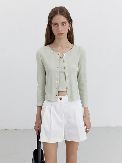 Dunst for WOMEN POINTELLE CREWNECK CARDIGAN [GREEN] (UDTS5B220T1)