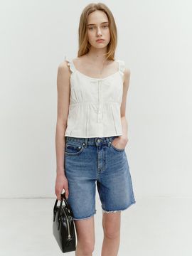 Dunst for WOMEN Raw Edge Denim Shorts_Mid Blue
