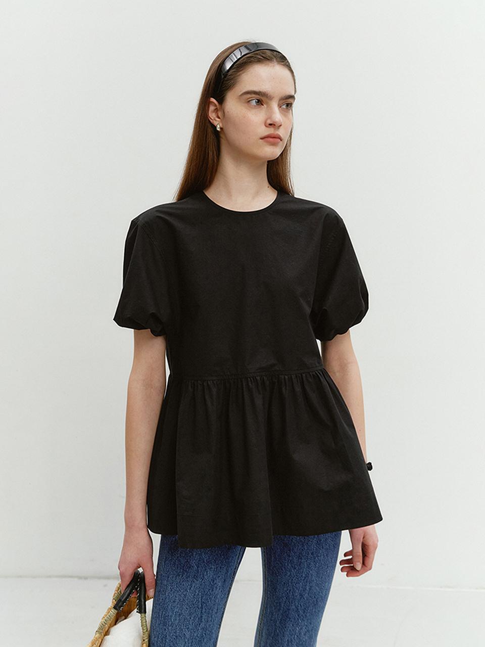 Dunst for WOMEN Ribbon Back Slit Blouse_Black