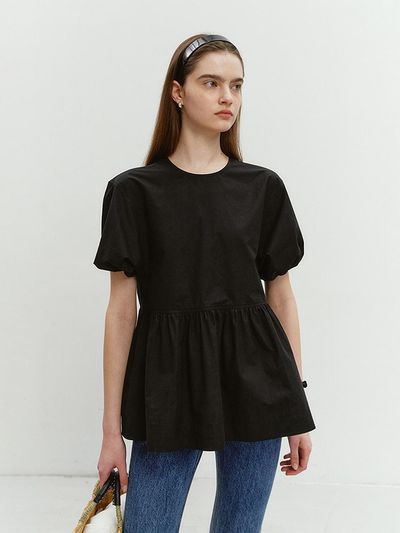 Dunst for WOMEN Ribbon Back Slit Blouse_Black