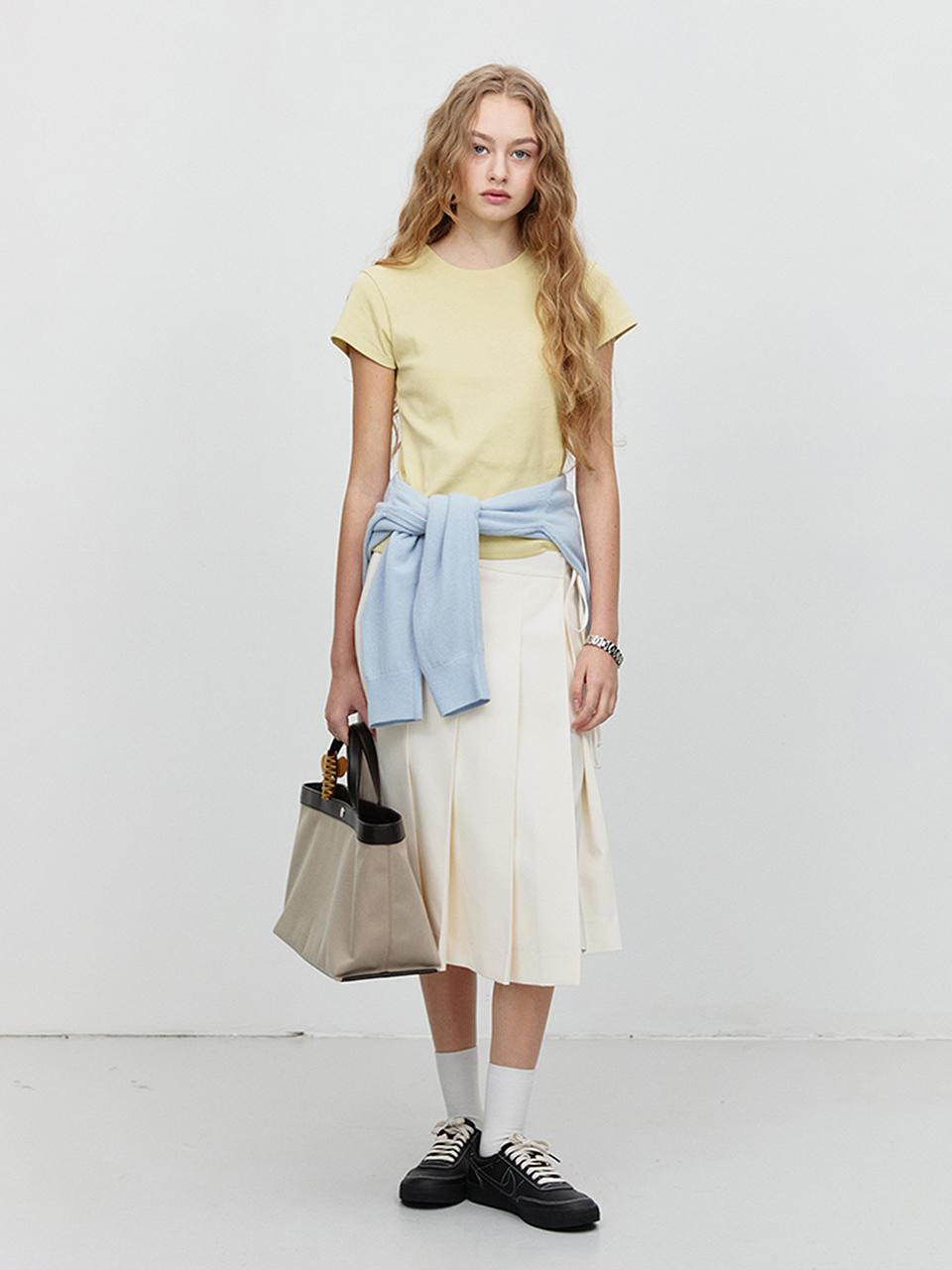 Dunst for WOMEN Ribboned Wide Pleats Midi Skirt [Beige] (UDSK5A209IV)