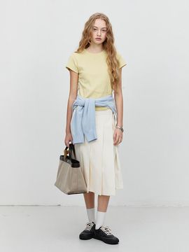 Dunst for WOMEN Ribboned Wide Pleats Midi Skirt [Beige] (UDSK5A209IV)