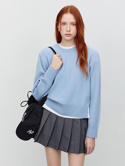 Dunst for WOMEN Unisex Buttoned Crewneck Sweater [Sky Blue] (UDSW5A107B1)