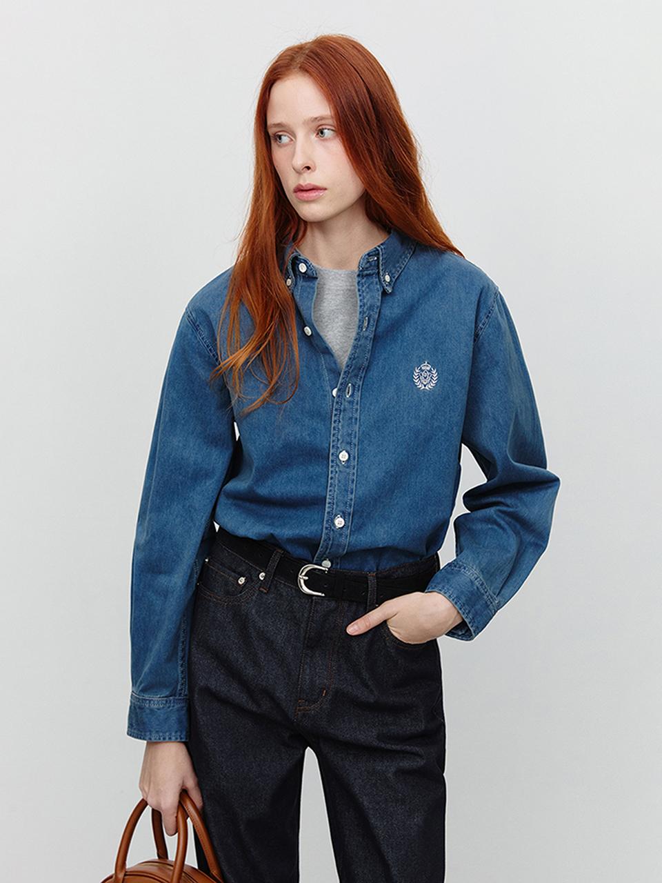 Dunst for WOMEN Unisex Classic Boyfriend Semi-Overfit Denim Shirt [Midnight Blue] (UDSH5A102B3)