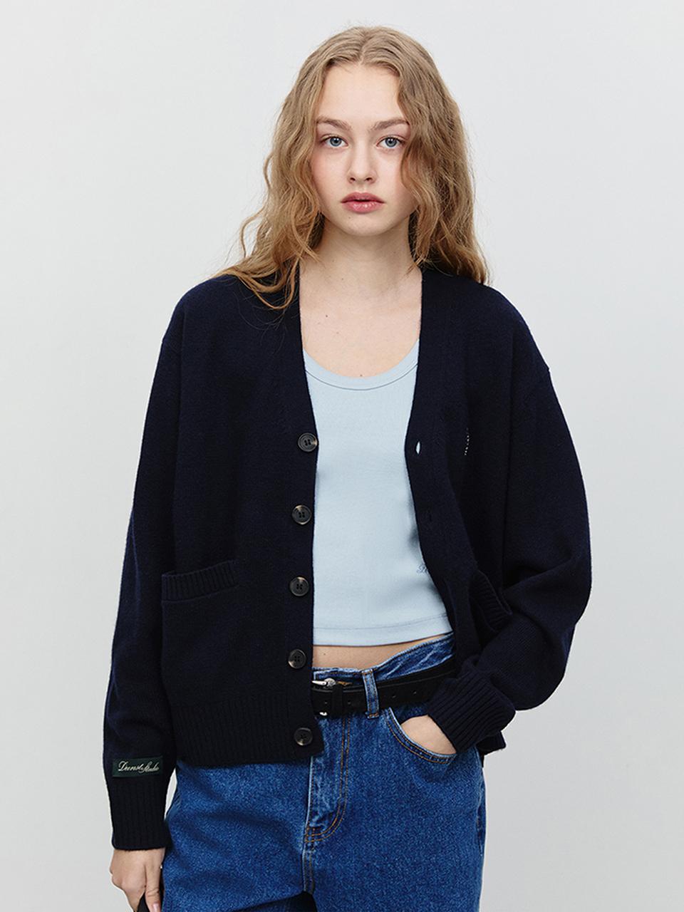 Dunst for WOMEN Unisex Essential Semi-Overfit V-neck Cardigan [Deep Navy] (UDSW5A102N3)