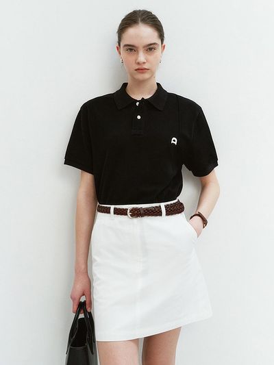 Dunst for WOMEN Unisex Leather Logo Polo Shirt_Black