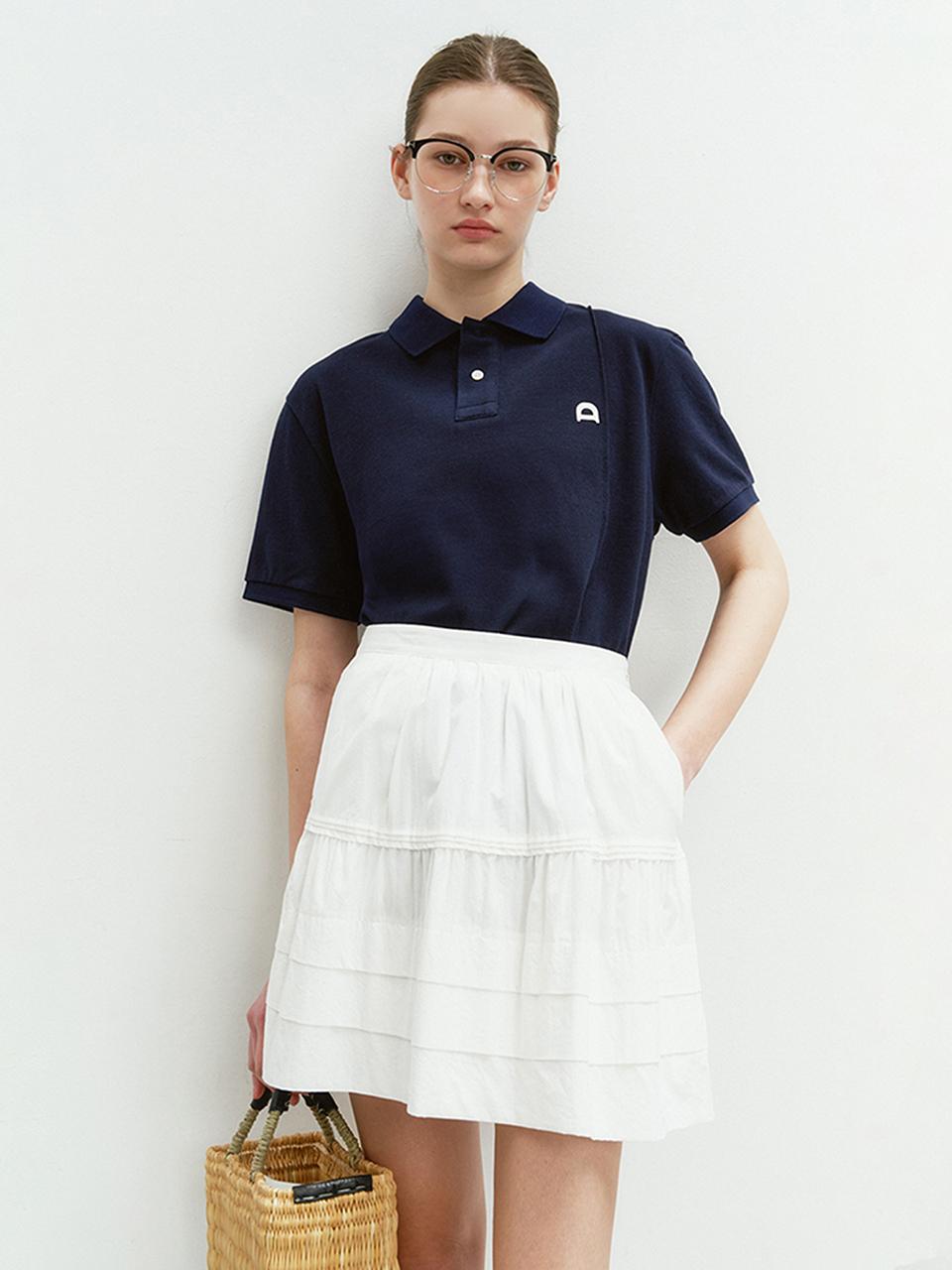 Dunst for WOMEN Unisex Leather Logo Polo Shirt_Navy