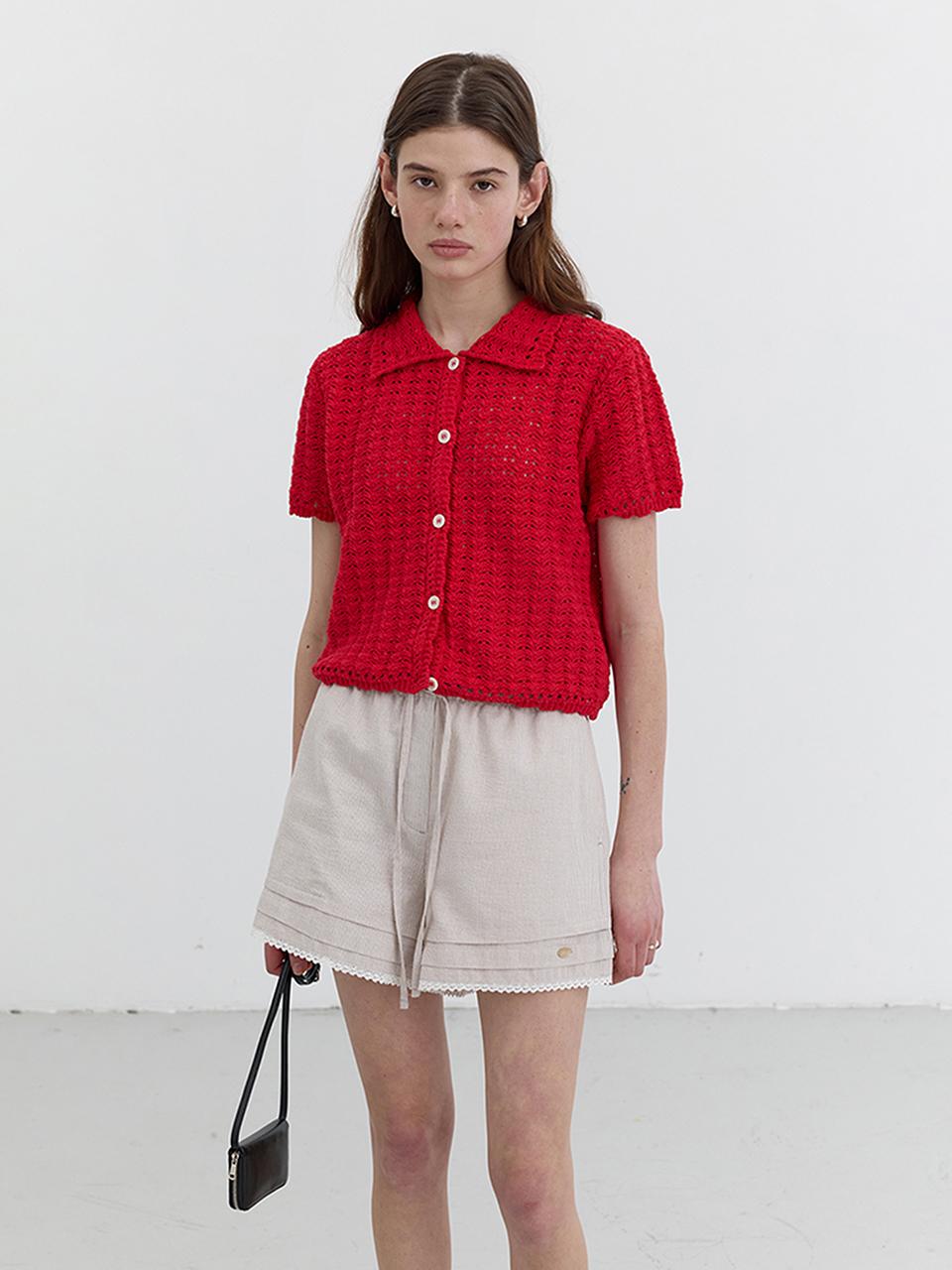 Dunst for WOMEN UNISEX OPEN COLLAR CROCHET CARDIGAN [RED] (UDSW5B123R2)