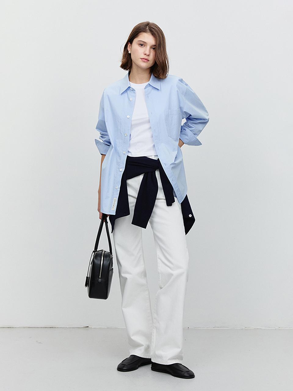 Dunst for WOMEN Unisex Paperly Cotton Oversized Shirt [Soft Blue] (UDSH5A107B1)