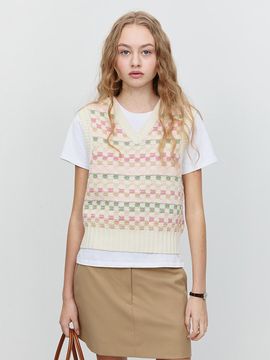 Dunst for WOMEN Unisex V-Neck Ribbed Knit Vest [Light Beige] (UDSW5A109IV)
