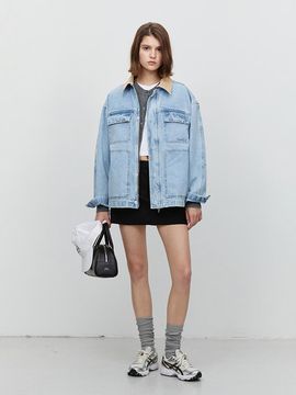 Dunst for WOMEN Unisex Vintage Oversized Corduroy Collar Denim Jacket [Light Blue] (UDJU5A115B1)