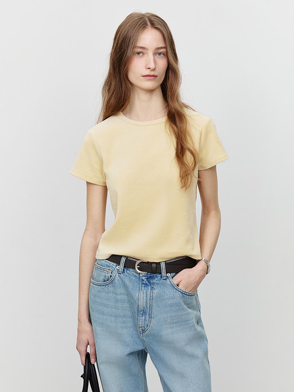 Dunst for WOMEN Velour Cotton Polyester T-shirt [Buttery Yellow] (UDTS5A203Y1)