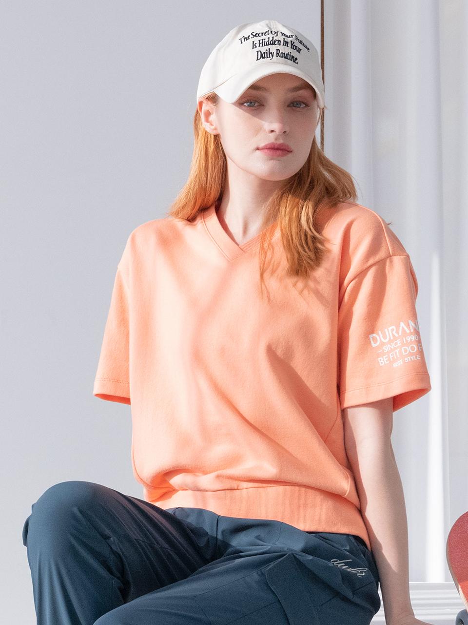 DURAN Back Combination V-Neck Short-Sleeved Sweatshirt DTF4S-3068 4colors
