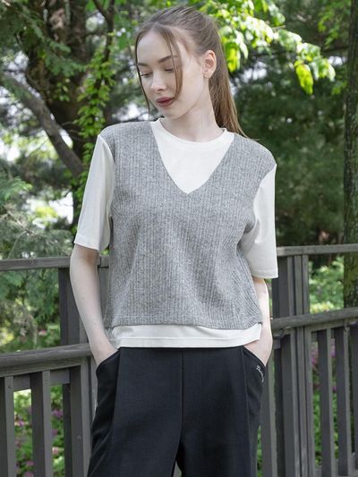 DURAN Back Knitwear Combination Layered Short-Sleeved T-