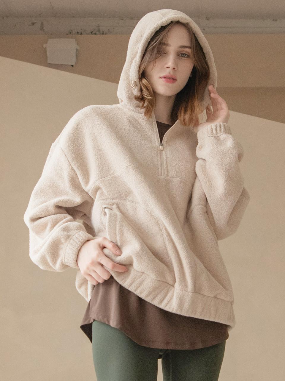DURAN Rear warm turtleneck fleece hooded anorak jacket D