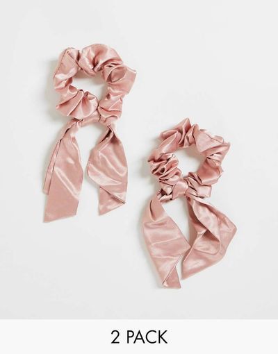 Easilocks Easilocks Satin Ribbon Short Scrunchie Double Pack in Rose-No color