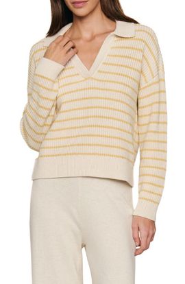 Eberjey Eberjey Coastal Stripe Cotton Blend Polo Sweater