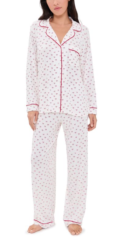 Eberjey Eberjey Gisele Printed Pajama Set Mini Bow Ivory/Holly Red