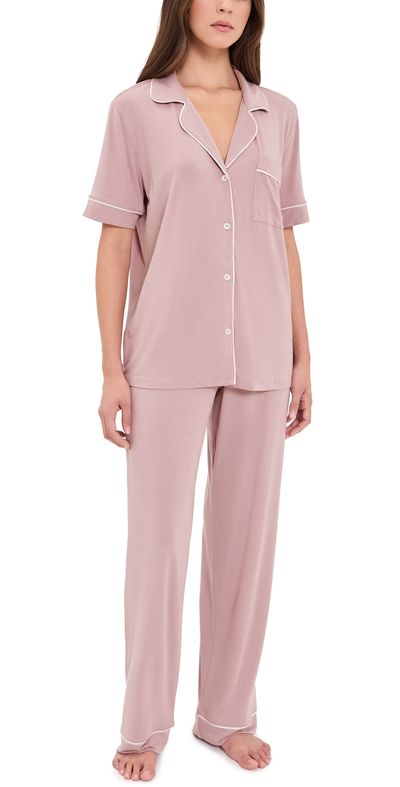 Eberjey Eberjey Gisele Short Sleeve and Pants Pajama Set Woodrose/Ivory