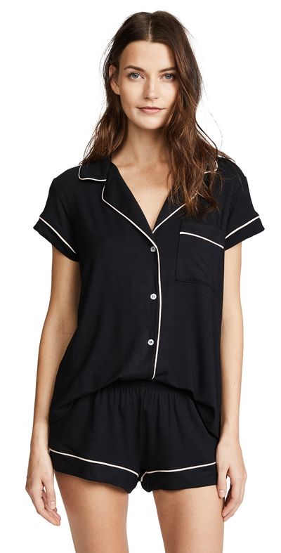 Eberjey Eberjey Gisele Shortie PJ Set Black/Sorbet Pink XL