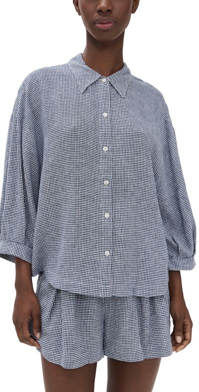 Eberjey Eberjey Linen Blend Relaxed Sleeve Top Gingham White/Navy L