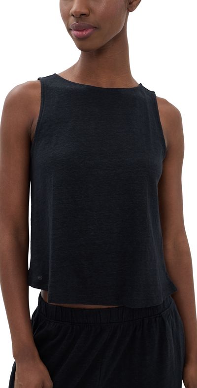 Eberjey Eberjey Linen Knit Boat Neck Crop Tank Black