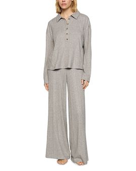 Eberjey Eberjey Variegated Rib Long Sleeve Polo Top
