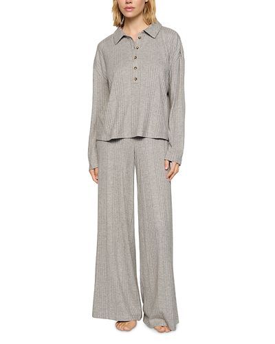 Eberjey Eberjey Variegated Rib Long Sleeve Polo Top