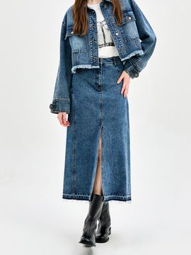 E.B.M (Edition by Michaa) Denim H-line Front Slit Skirt (EMO1DSK020)