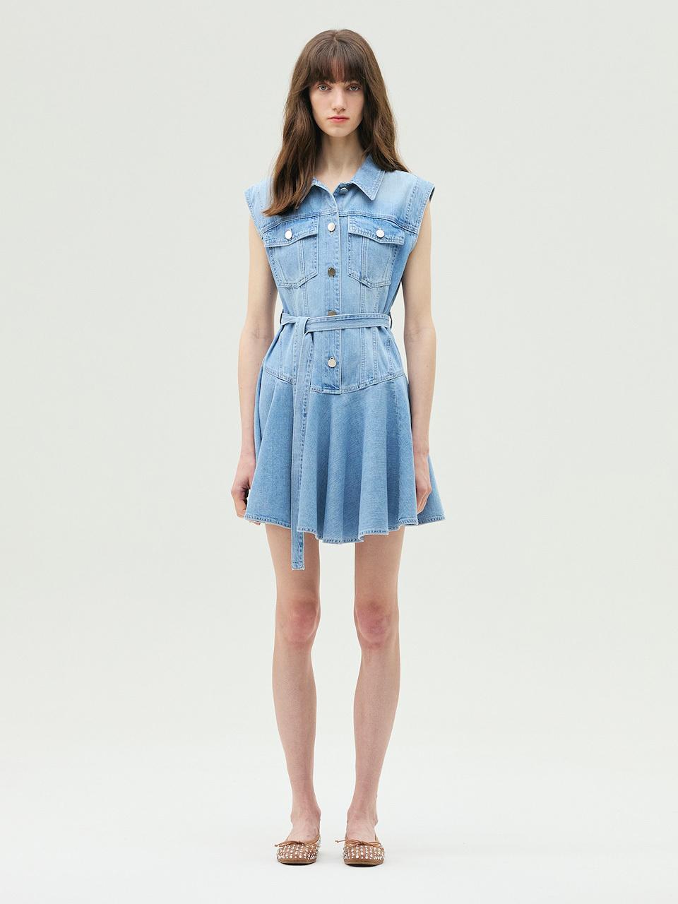 E.B.M (Edition by Michaa) Frill Sleeveless Denim One-Piece Dress (EMP4DOP020)
