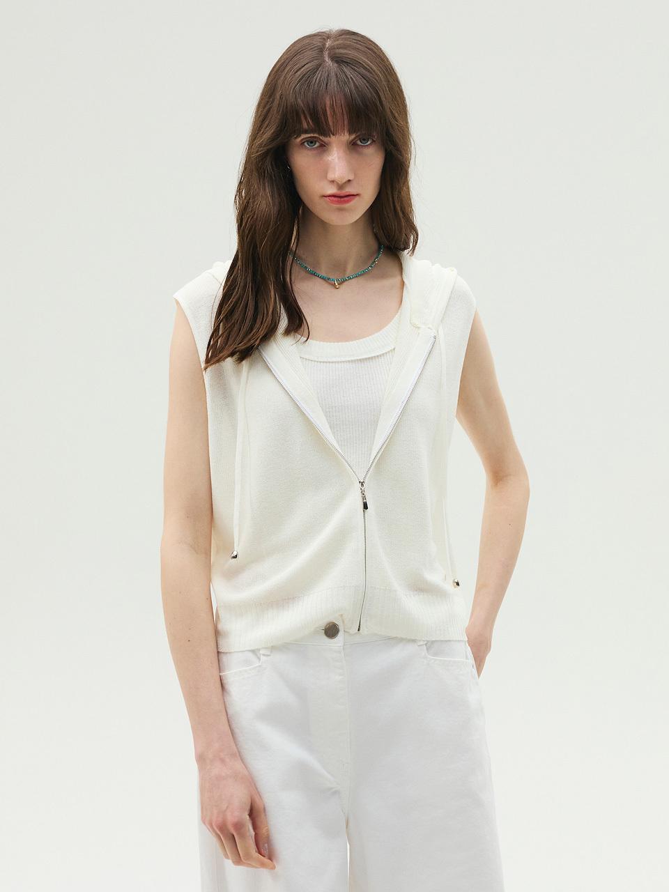 E.B.M (Edition by Michaa) Hooded Strap Detail Vest Cardigan (EMP5KCD220)